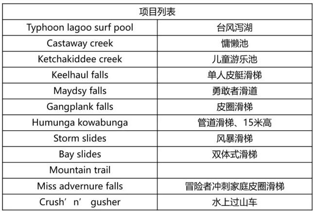 奧蘭多迪士尼臺(tái)風(fēng)瀉湖設(shè)備列表